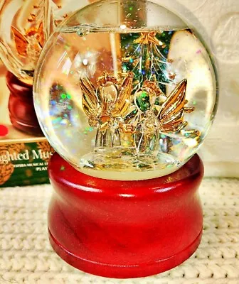 Vintage Silent Night Musical Snow Globe Blown Glass W Gold Christmas Tree Angels • $14.40