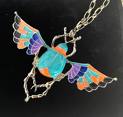 Scarab Necklace Egyptian Revival Enamel Beetle Pendant Egyptian Revival Jewelry • $21