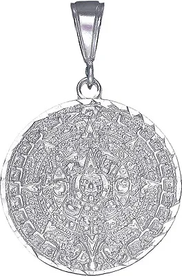 $39.99 • Buy Sterling Silver Aztec Calendar Mayan Sun Charm Pendant Necklace Diamond-Cuts