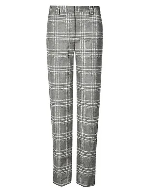 £14.99 • Buy New Ladies M&S Grey Checked Relaxed Fit Straight Leg Trousers Sizes 10 To 24