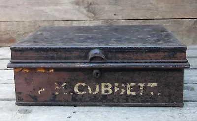 Antique Vintage Original Metal COBBETT Deed Box Legal Document Storage Tin Chest • $49.33