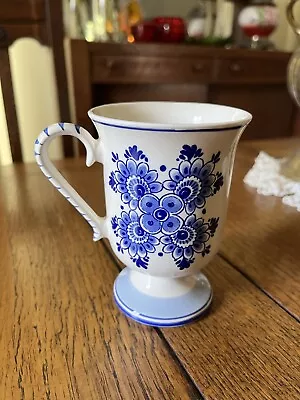 Delft Blue Pottery Footed Coffee Cup Windmill Floral • $10