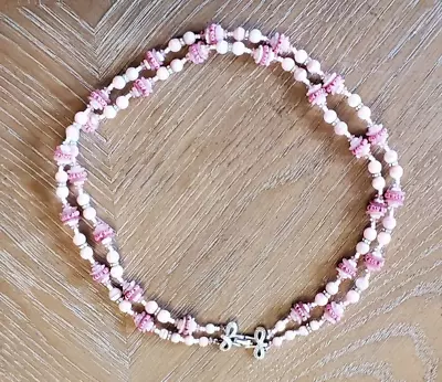 Vendome Ballerina Pink Beaded Necklace With Crystal 2 Strand  RARE • $55