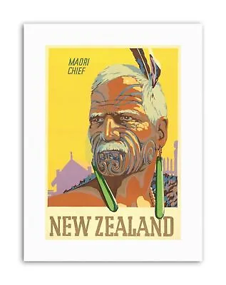 New Zealand Maori Chief Tattoo Native Feather Picture Travel Canvas Art Print • £13.99