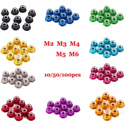 10~50pc M2/M3/M4/M5 Nylon Insert Self-Lock Aluminum Nuts Hex Lock Nut 10 Colors • $4.94