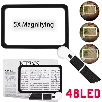 Large Magnifying Glass With 48 LED Light Dimmable 5X Reading Magnifier Foldable • £10.49