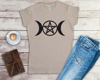Pentagram Moons Ladies Fitted T Shirt Sizes Small-2XL • $14.20
