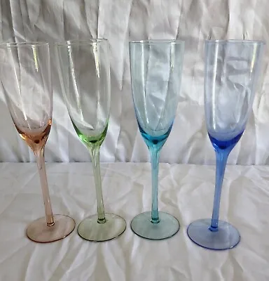 Set Of 4 Harlequin Champagne Glasses One Small Chip On Foot Of Green One. • $29.95