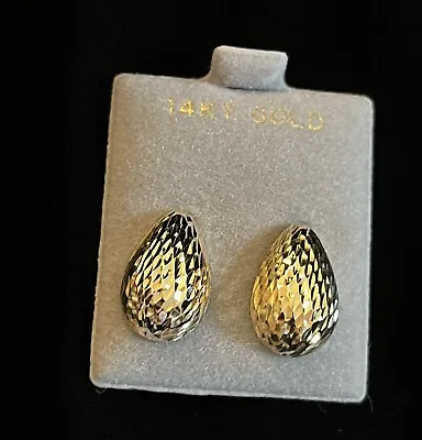 Vintage NIB 14k Gold Diamond Cut Teardrop Earrings Lightweight Posts. SALE! • $210