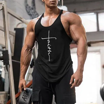 Gym Vest Racerback Bodybuilding Muscle Shirts Stringer Plain Tank Tops Fitness • £6.56