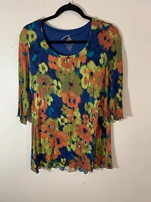 Miracle Body By Miraclesuit Blue Floral Long Sleeve Flowy Tunic Size Small • $20