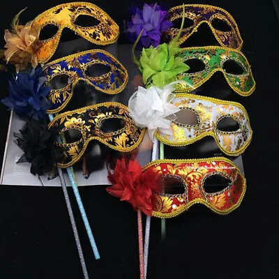 Venetian Masquerade Eye Cover On Stick Mardi Halloween Party Prom Ball Eyewear • £4.55