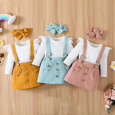 Newborn Baby Girl Ribbed Ruffled Lace Romper Tops Skirt Dress Outfit Set Clothes • £2.49