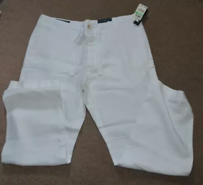 NWT Perry Ellis Mens White Linen Machine Washable Button Fly Pants 34x31 $79.50 • $49.95