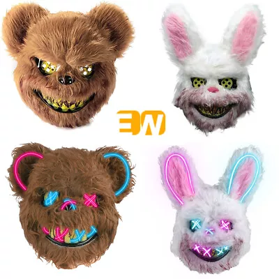 Rabbit Bloody Bear Mask Creepy Scary For Halloween Party Costumes Bunny Cosplay • £8.95