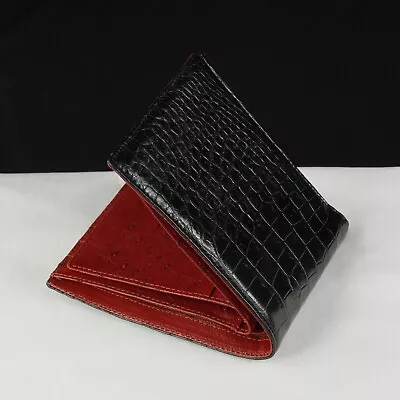 Black Red Ostrich Wallet Handmade Leather Bifold Card Money Case RFID Mens Gator • $88.35