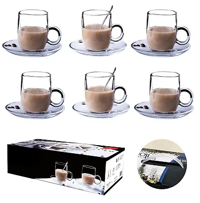£10.95 • Buy 6 X 195ML Glasses Cups Mugs For Coffee ,Tea ,Cappuccino & More With Saucer
