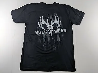 Buck Wear American Flag Deer Rack Men M Black T Shirt Hunting Spell Out Classic • $14.40