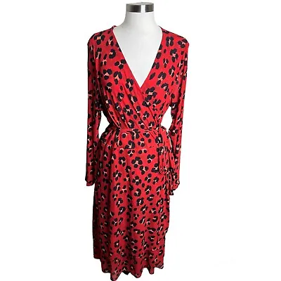 Cabi Wrap Dress Womens XXL Red Animal Print Siren Layered Long Sleeve Mesh • $45