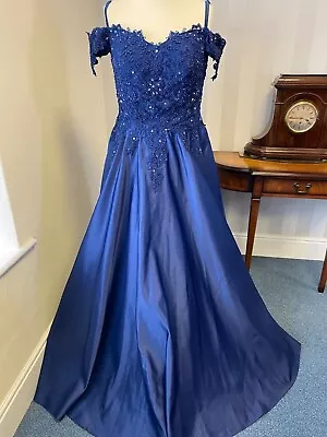 Prom Frocks Sapphire Blue Lace Gem Embellished Prom Bridesmaid Ball Gown Size 16 • £50