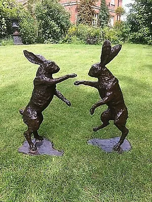 Bronze Boxing Hares Life Size  Pair Of Hot Cast Boxing Hares  Bronze Hare Pair • £1299