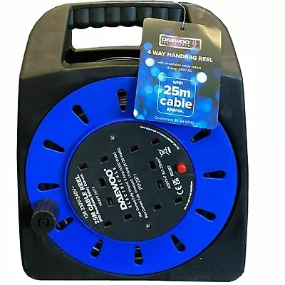 4 Way 25m Cable Extension Reel Lead Mains Socket Heavy Duty 13 Amp Electrical • £27.99