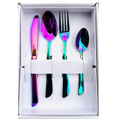 Cutlery Set Stainless Steel Colourful Rainbow Forks - Set 16pcs • £15.99