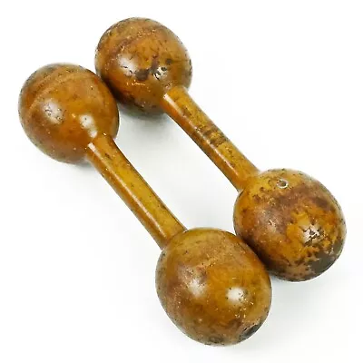 Antique Spalding Model A 1/2 Lb Wooden Dumbbell Barbell Pair • $24