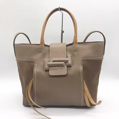 Tod's Tote Bag 2way Shoulder Double T Suede Leather Brown Used Japan Authentic • $369.99