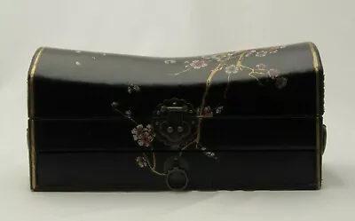 Oriental Pillow Box Jewelry Box W/Mirror Painted Cherry Blossoms &Lucky Coins • $29.43