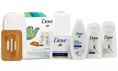 Dove Gentle Nourishing Essential Wash Bag - 6 Piece Gift Set Bamboo Soap Tray • £8.95