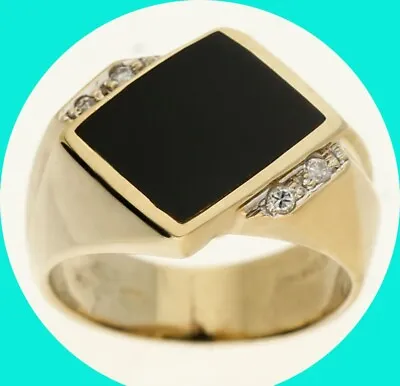 Mens Diamond Onyx Ring .05CT 11.5 X 9MM 14K Yellow Gold Size 7 1/4 • $814.32