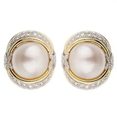 Verdura Pearl Diamond Yellow Gold Platinum Earrings Drop • $18000