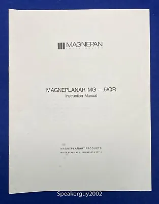 Original Magneplanar MG-.5/QR Speaker Instruction Manual • $14.95