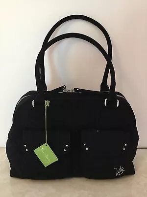 VERA BRADLEY Bowler Satchel Classic Black Microfiber VERA VERA Collection - NWT • $59.99