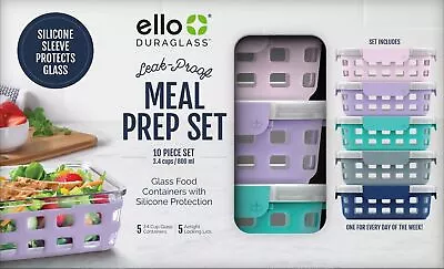 Ello Glass 3.4 Cup 27 Ounce Duraglass Food Storage Meal Prep Container Set • $33.72