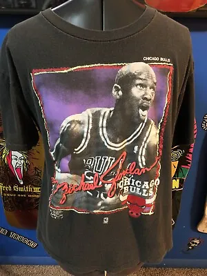 Vintage 1990 Chicago Bulls Michael Air Jordan Large T-Shirt Original Neon • $70
