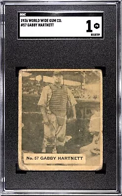 1936 World Wide Gum #57 Gabby Hartnett Sgc 1 Pr Chicago Cubs Proceeds To Charity • $200