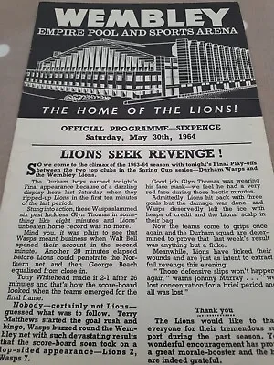 Wembley Lions V Durham Wasps Ice Hockey Programme May 30th 1964 Empire Pool • £1.99