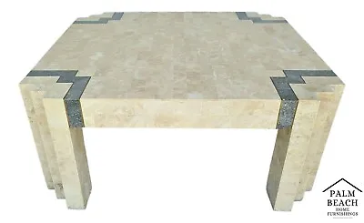 MCM MAITLAND SMITH 2 Tone Tessellated Stone Brass Inlay Coffee Cocktail Table • $850