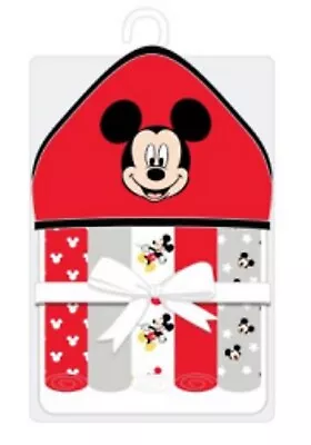 Disney Baby Mickey Mouse Hooded Towel With 5 Piece Washcloth Set GS71794 GIFT • $14.99