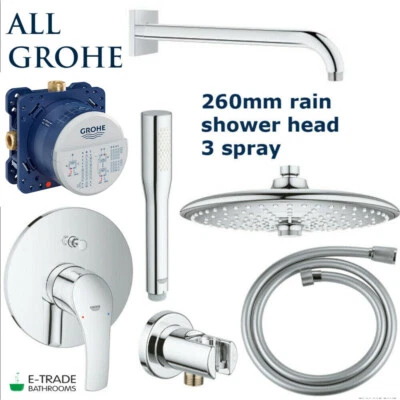 £439.90 • Buy ALL GROHE SET EUROSMART Shower Mixer Rapido SMARTBOX Rain Shower EUPHORIA 260