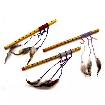 Wood Leather Wrap With Feathers Flute  Musical Flutes Music Wood  Beads • $9.69