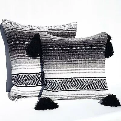 Gray Black Mexican Blanket PillowSerape BlanketFalsa BlanketBoho PillowBeach • $40