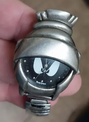 1997 Armitron Watch Marvin The Martian Helmet Looney Tunes Black Silver Cartoon • $22