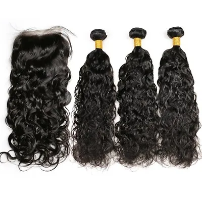 Peruvian Virgin Hair Natura Wave 3 Bundles 14 16 18  With 14  Lace Closure • $132.03