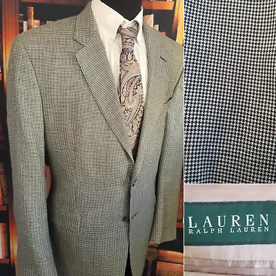 Ralph Lauren Mens Blazer 46r Silk Wool Tan Houndstooth  Sport Coat Jacket Casual • $44.95