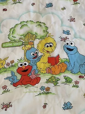 VTG Sesame Street Baby Blanket Handmade Quilted Fabric Adorable Elmo 42” X 34” • $24.95