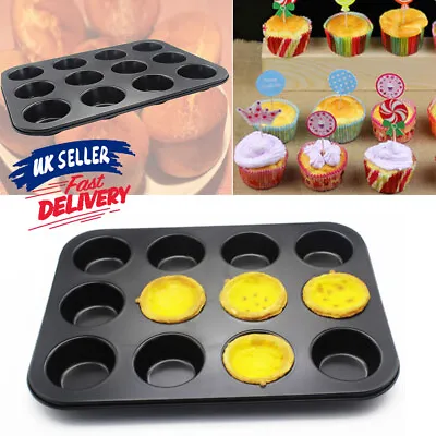 £7.19 • Buy 12 Deep Cups Tray Cupcake Bake Muffin Mould Non Stick Pan Tin ACB#