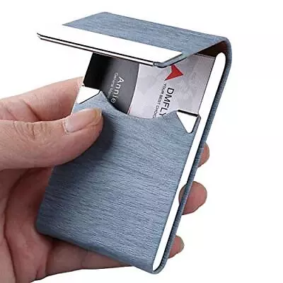 Leather Business Card Holder Metal Slim Pocket Wallet With Magnetic Closure • $12.50